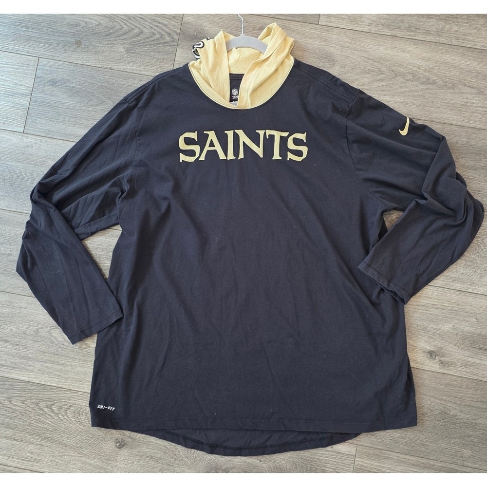 Nike Mens 3XL Hooded Shirt Black New Orleans Saints Dri-Fit Long Sleeve Tee